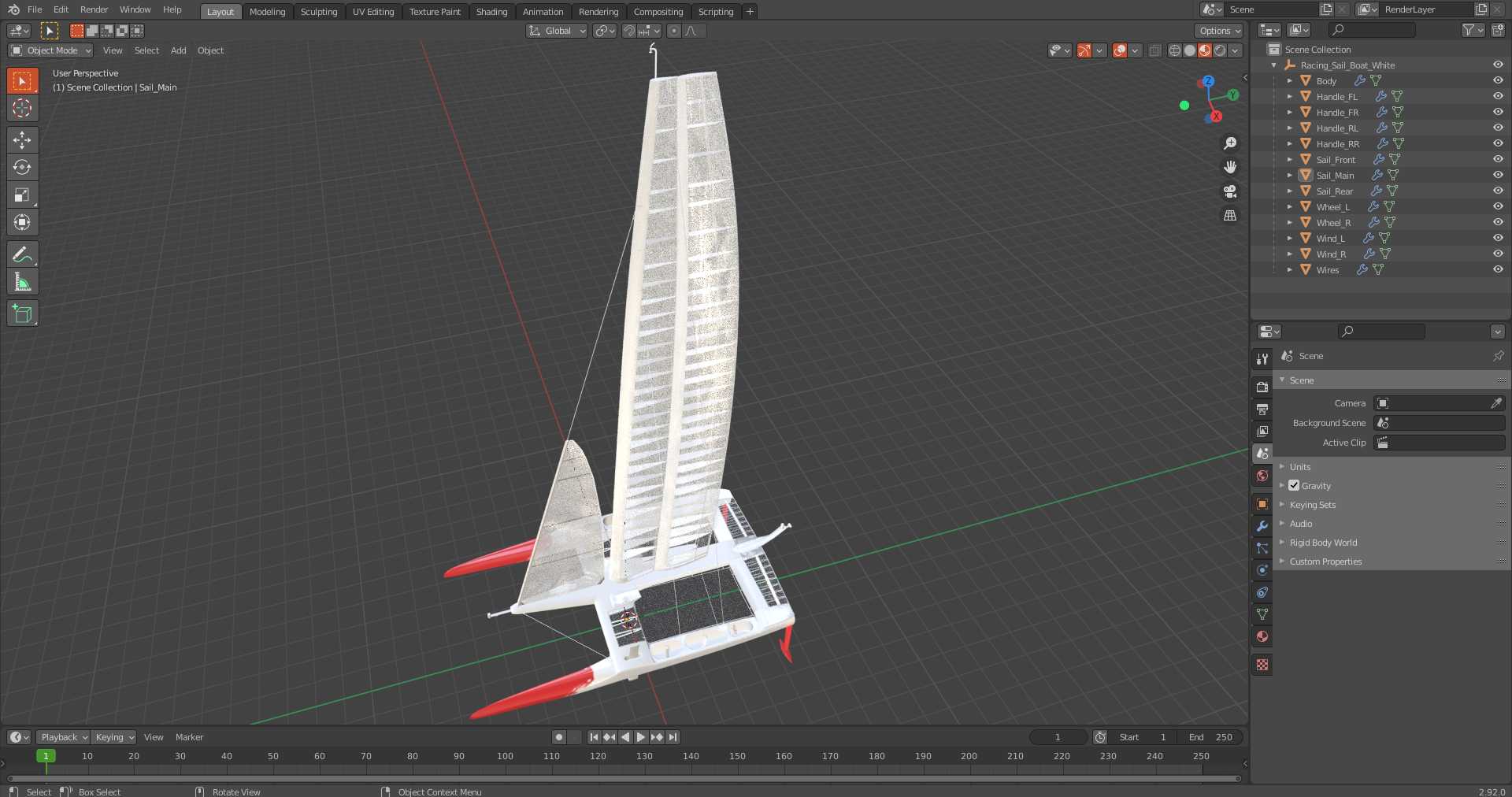 Racing Sail Boat White 3D