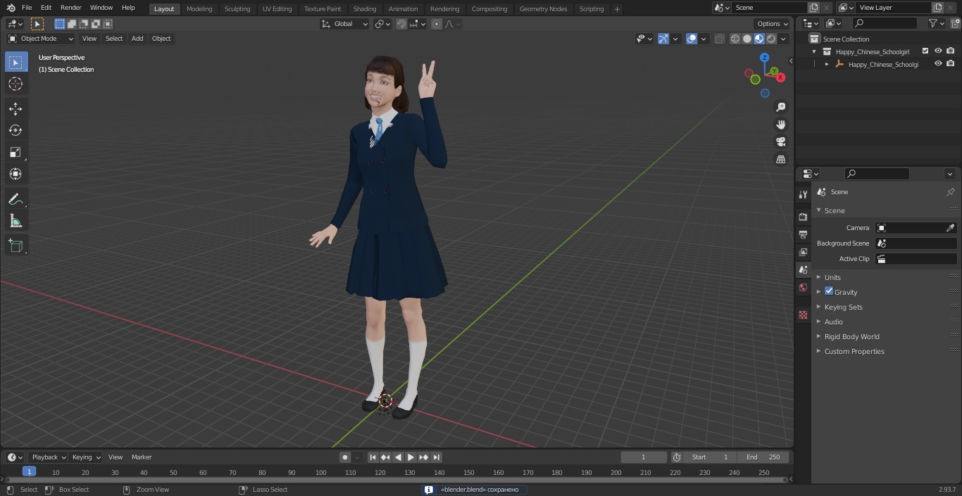 Happy Chinese Schoolgirl 3D model