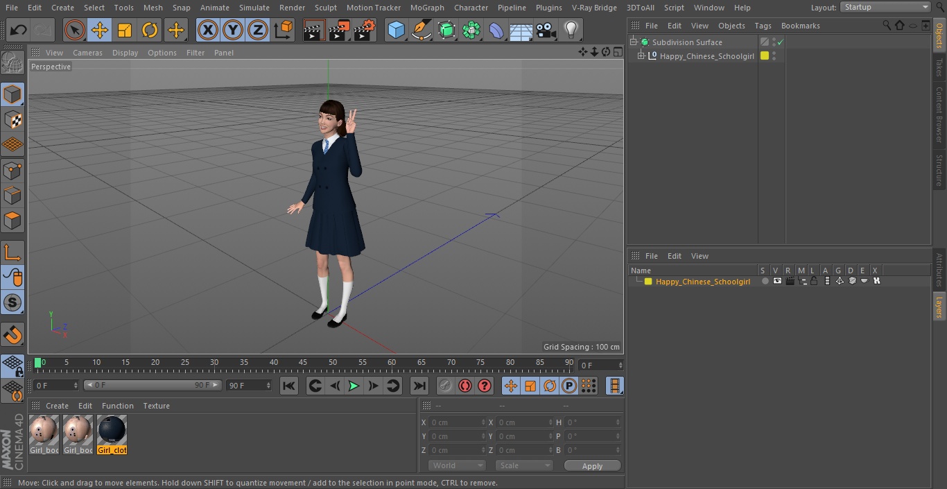 Happy Chinese Schoolgirl 3D model