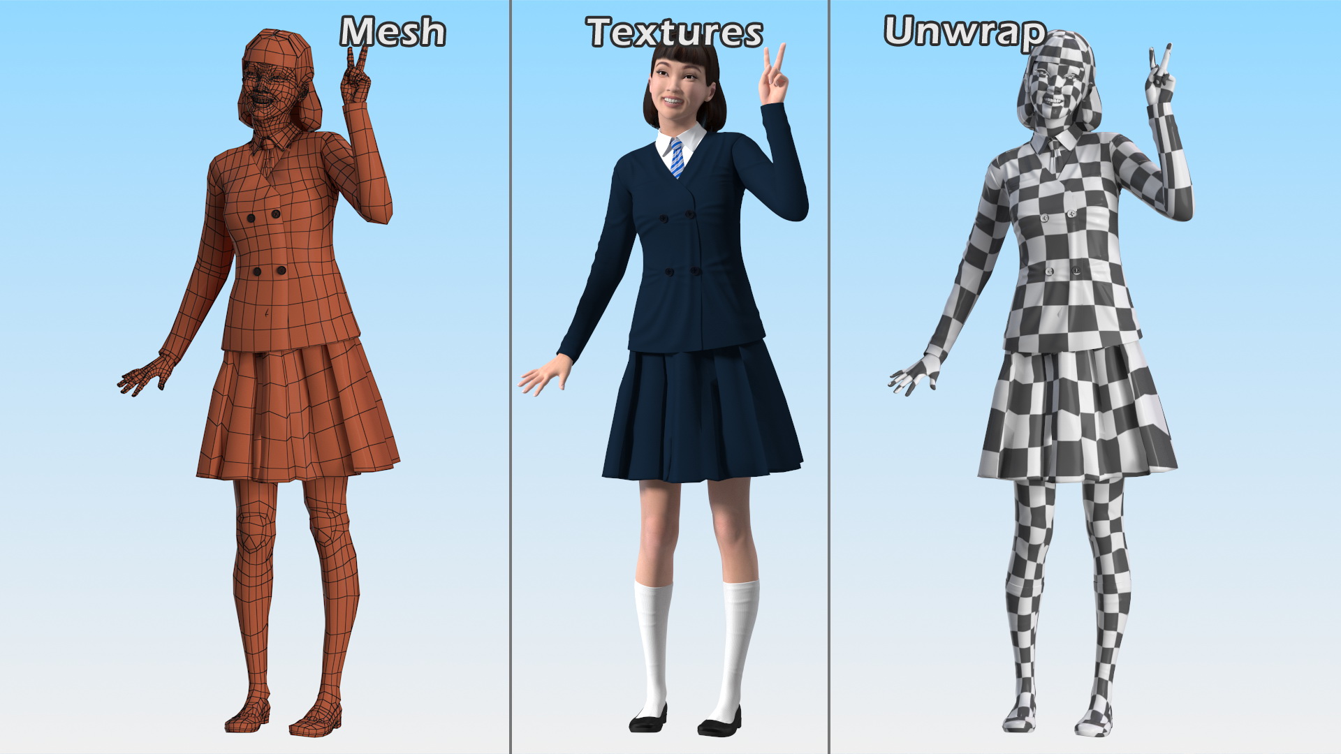 Happy Chinese Schoolgirl 3D model
