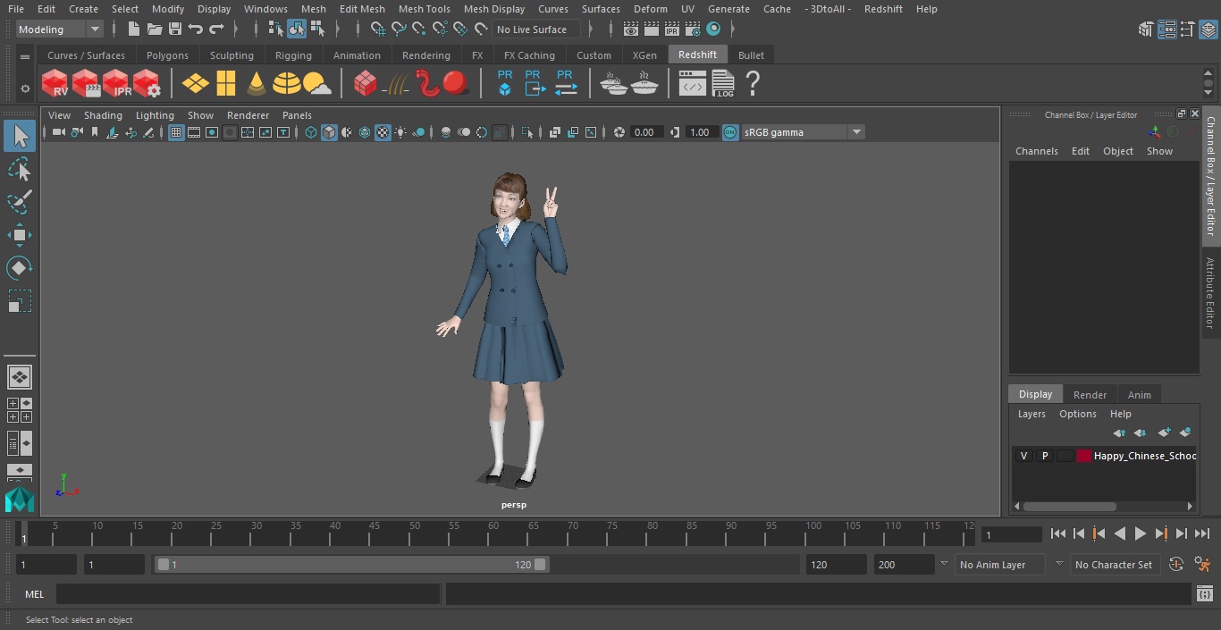 Happy Chinese Schoolgirl 3D model