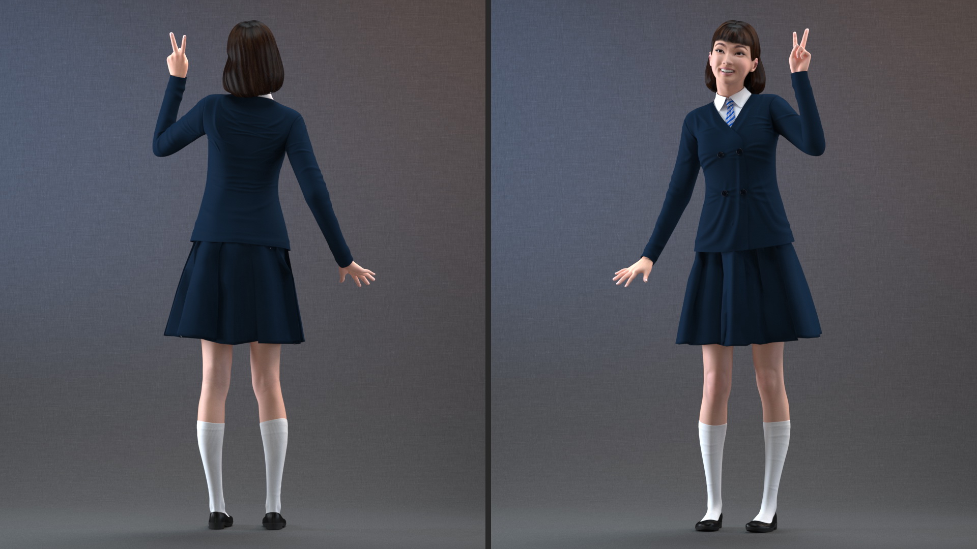 Happy Chinese Schoolgirl 3D model