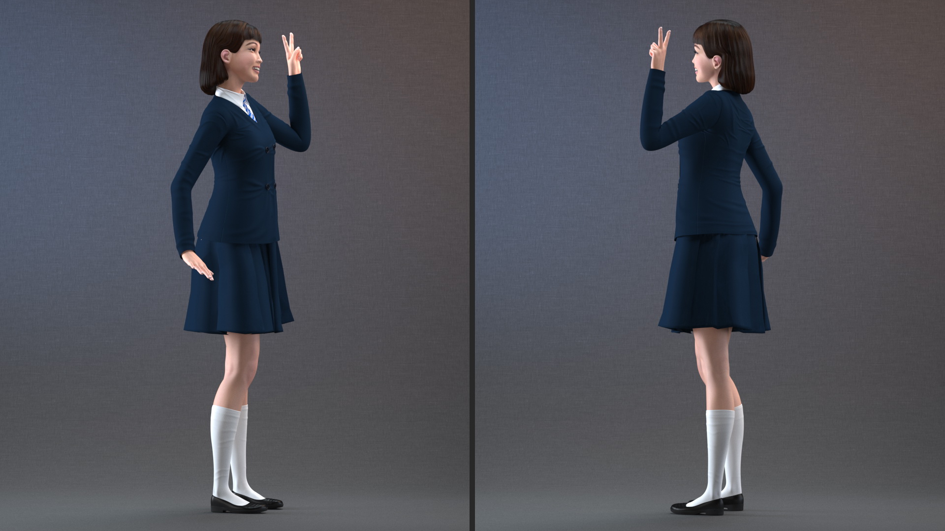 Happy Chinese Schoolgirl 3D model