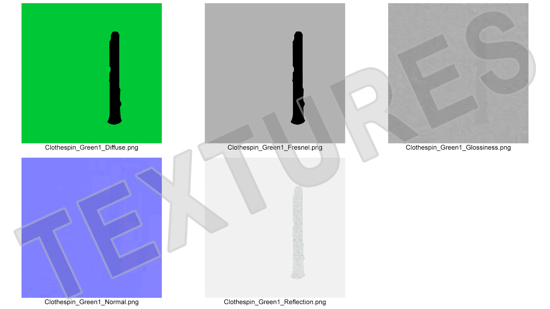 Plastic Clothespin Green Pressed 3D