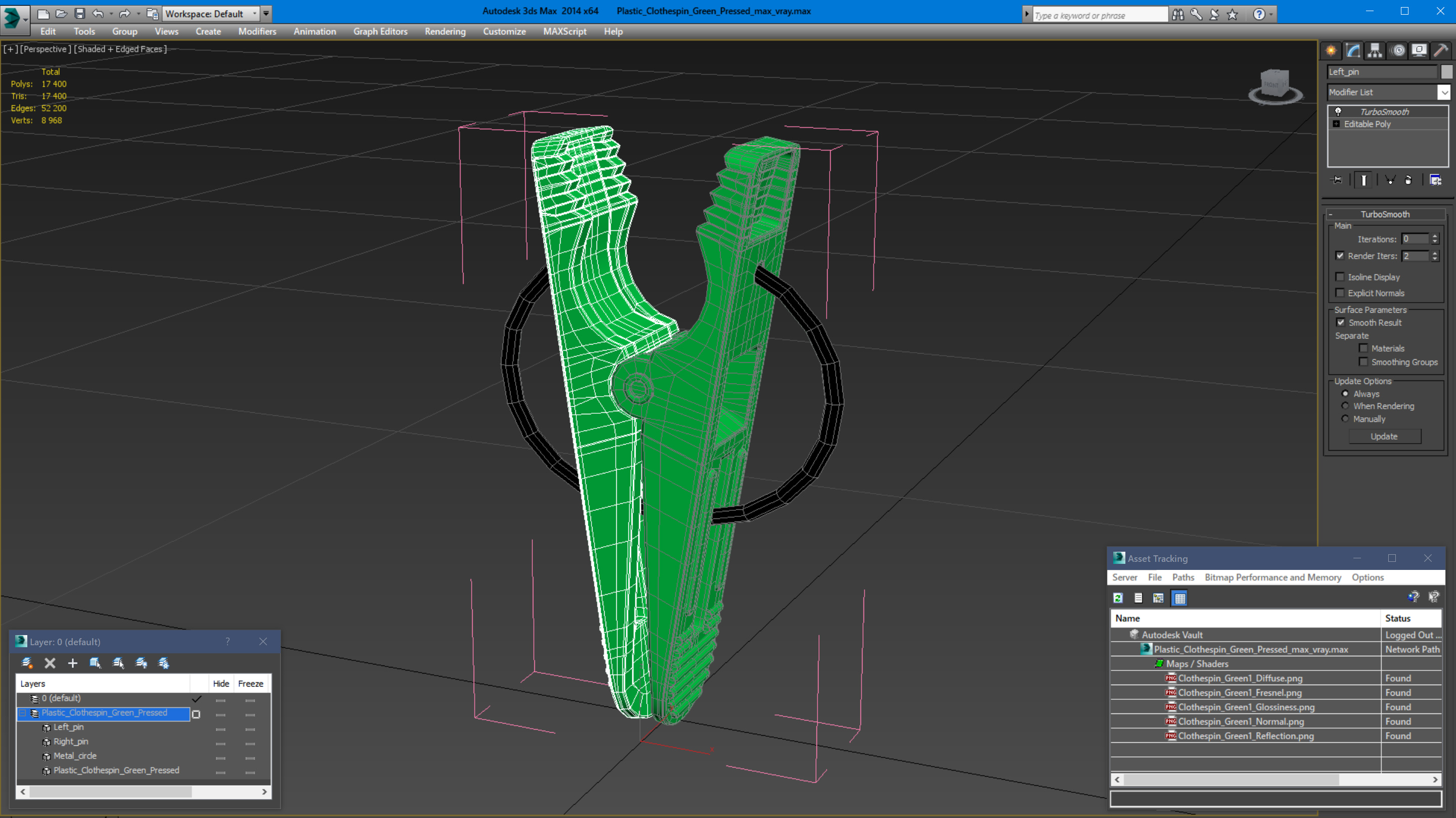 Plastic Clothespin Green Pressed 3D