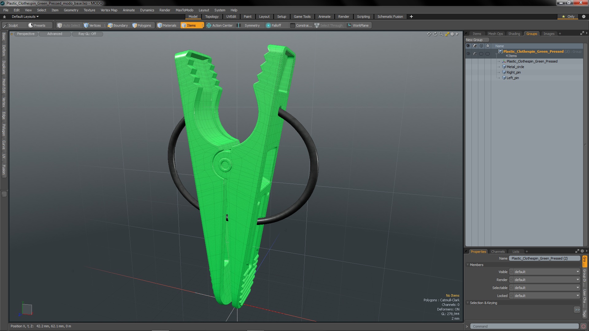 Plastic Clothespin Green Pressed 3D