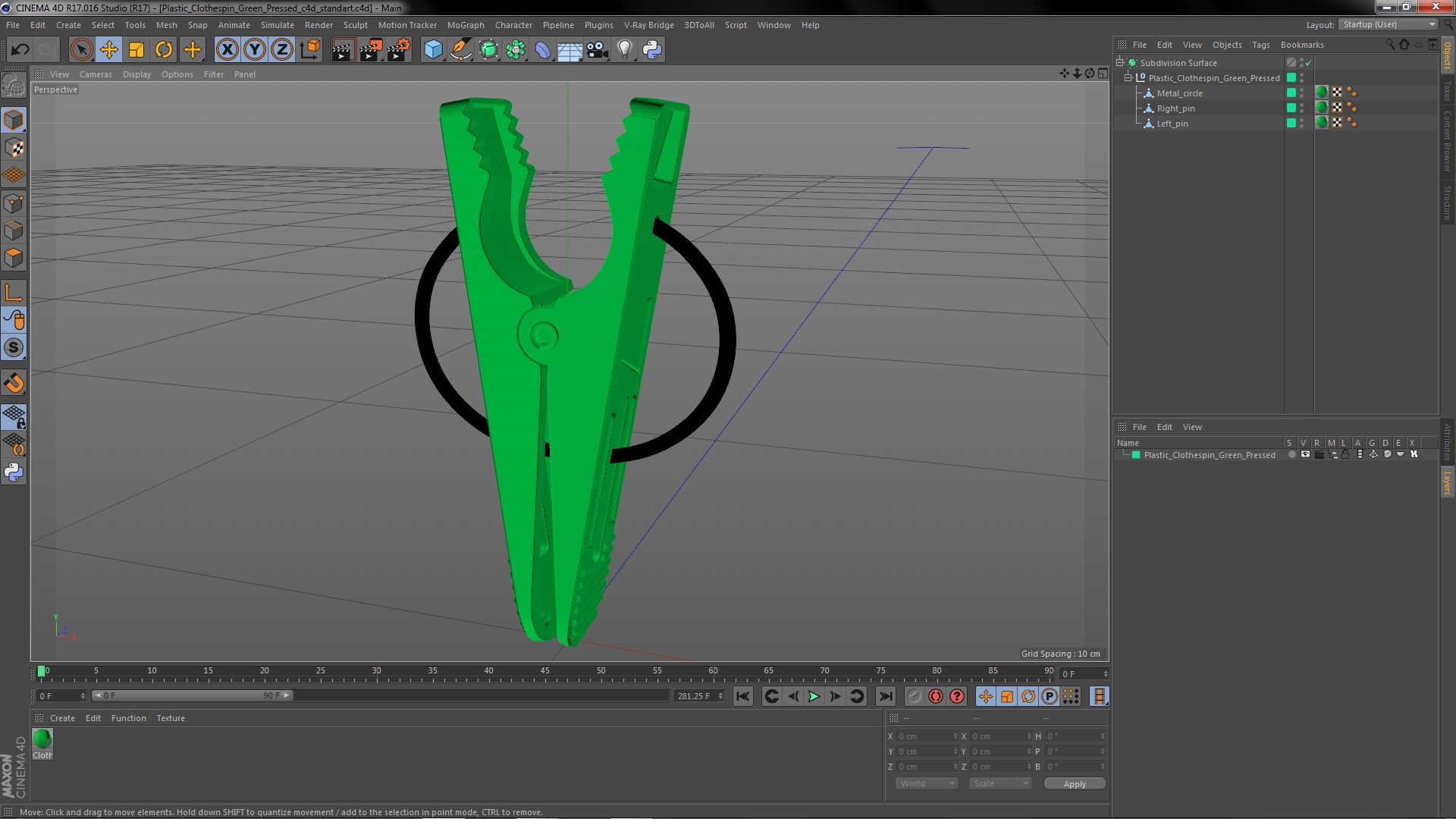 Plastic Clothespin Green Pressed 3D