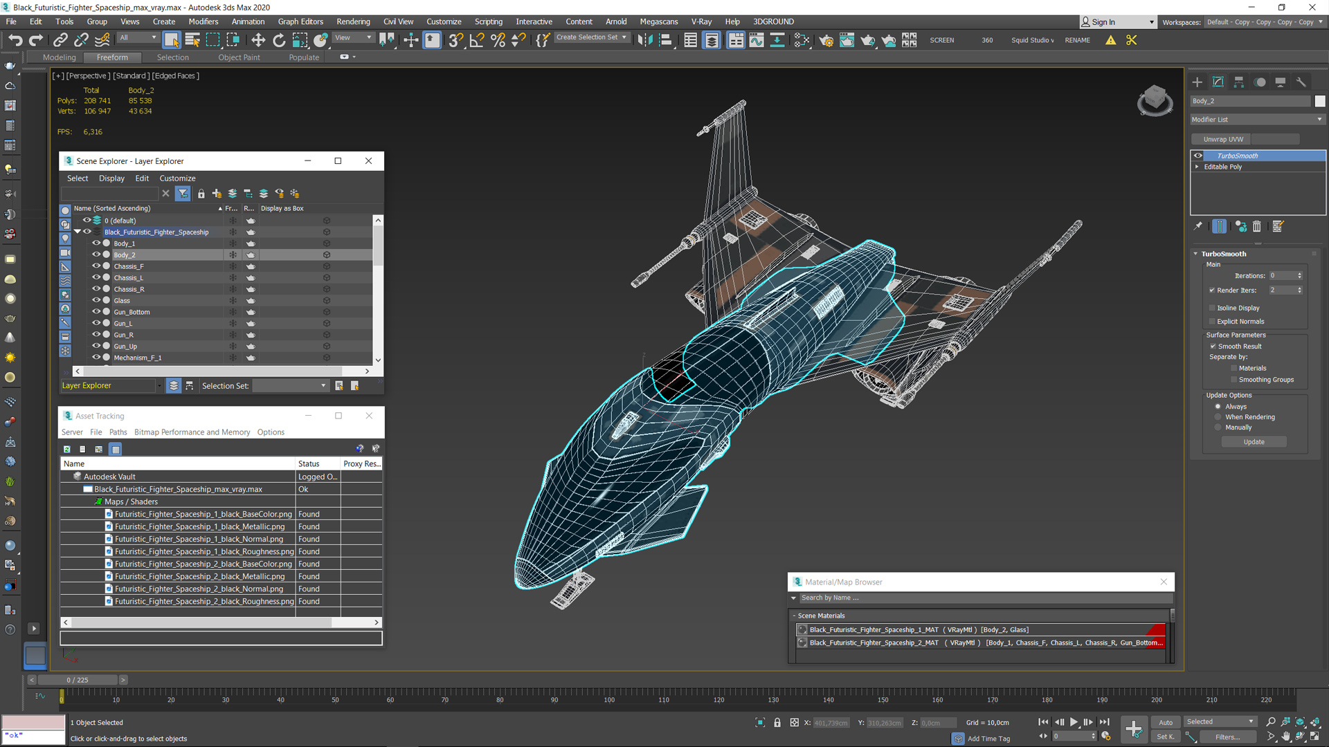 Black Futuristic Fighter Spaceship 3D model