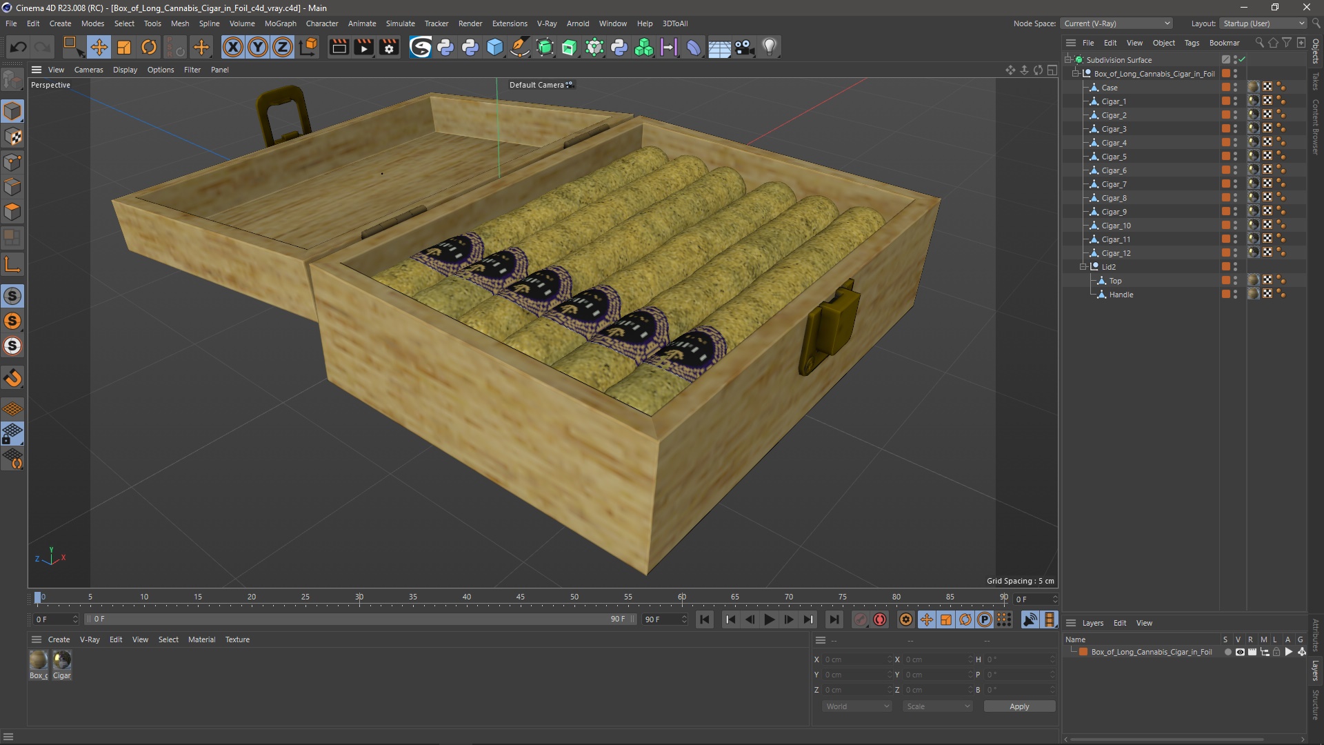 3D model Box of Leira Long Cannabis Cigar in Foil
