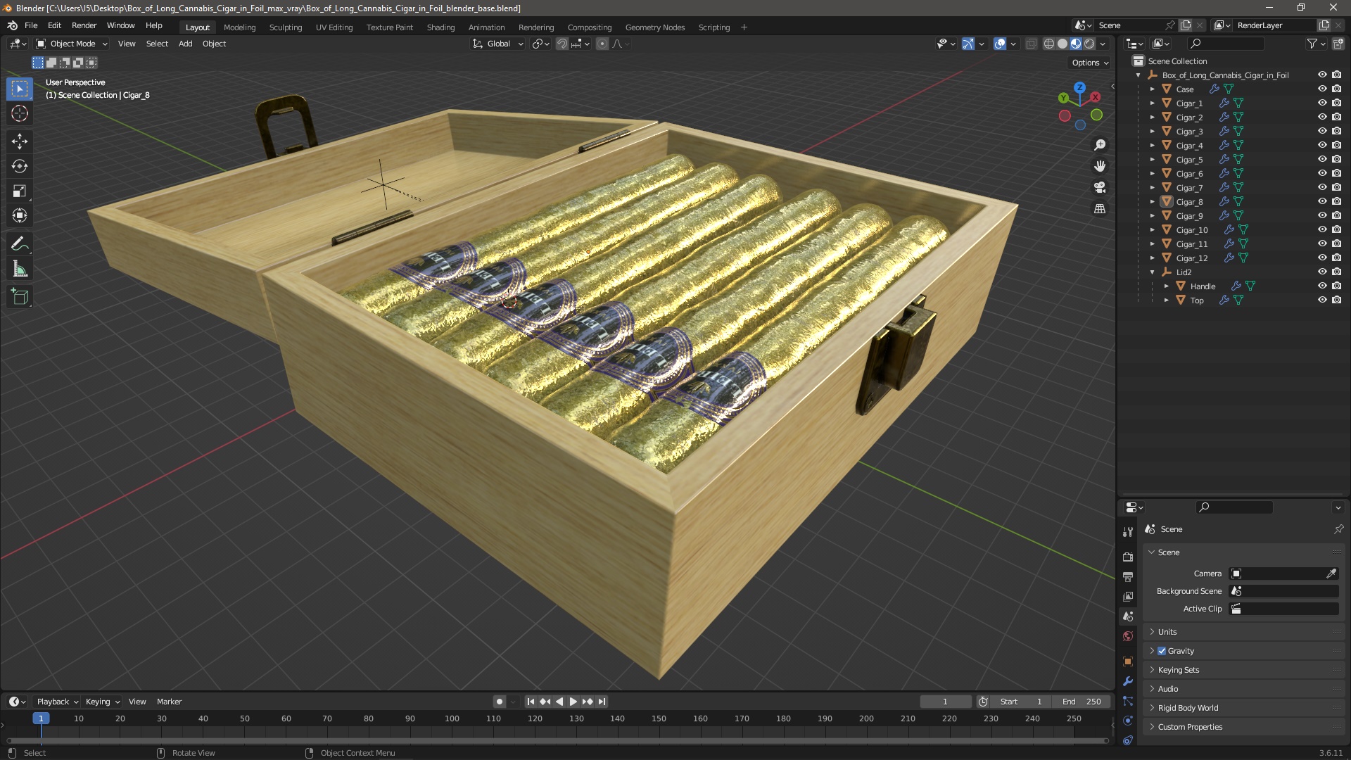 3D model Box of Leira Long Cannabis Cigar in Foil