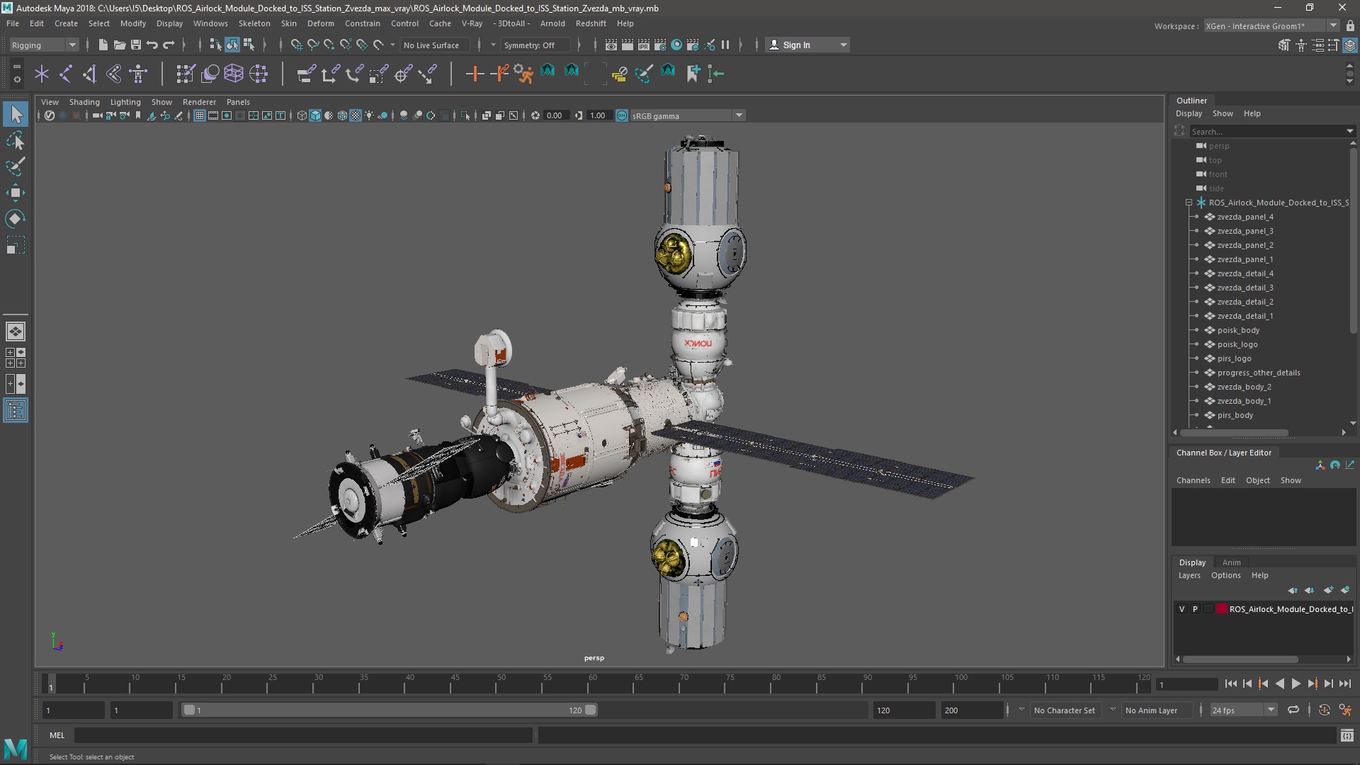 ROS Airlock Module Docked to ISS Station Zvezda 3D