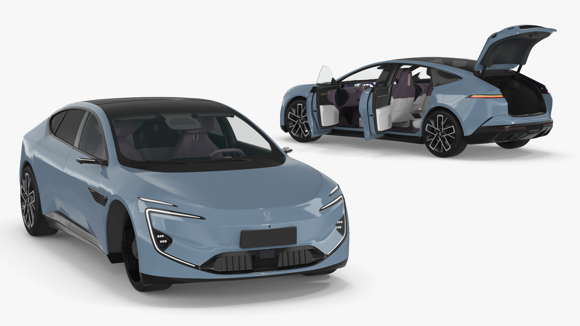 3D Avatr 12 EV Blue Color with Headlights On