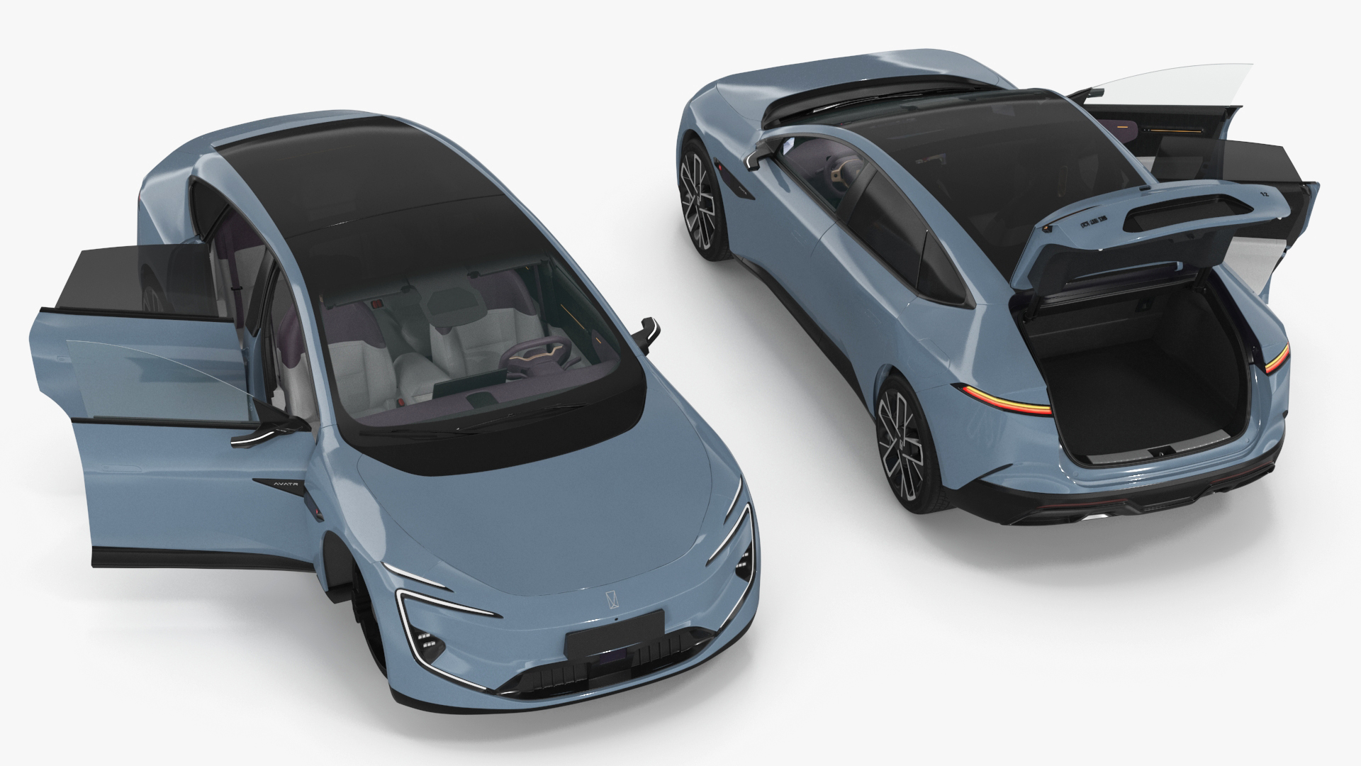 3D Avatr 12 EV Blue Color with Headlights On