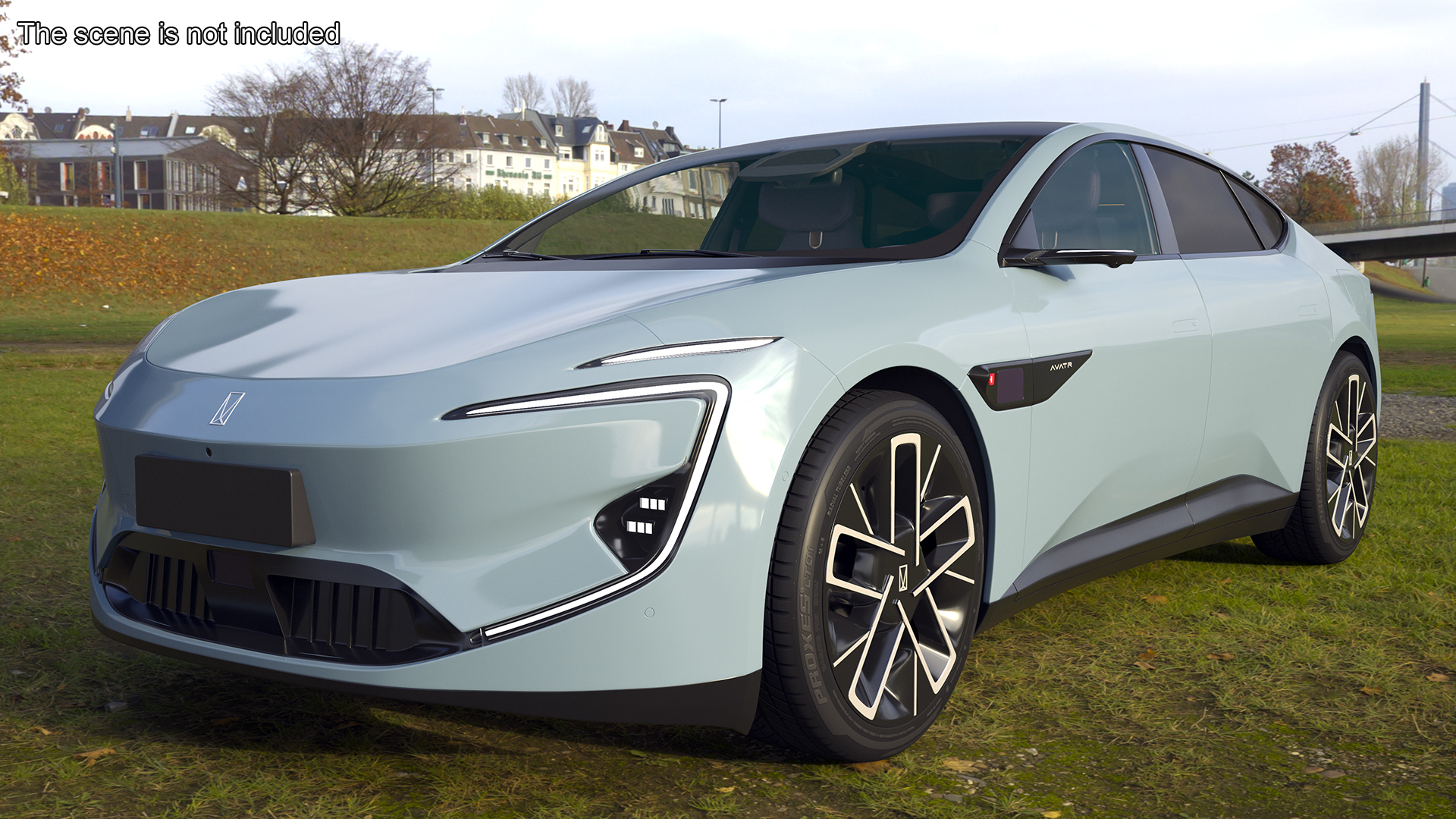 3D Avatr 12 EV Blue Color with Headlights On
