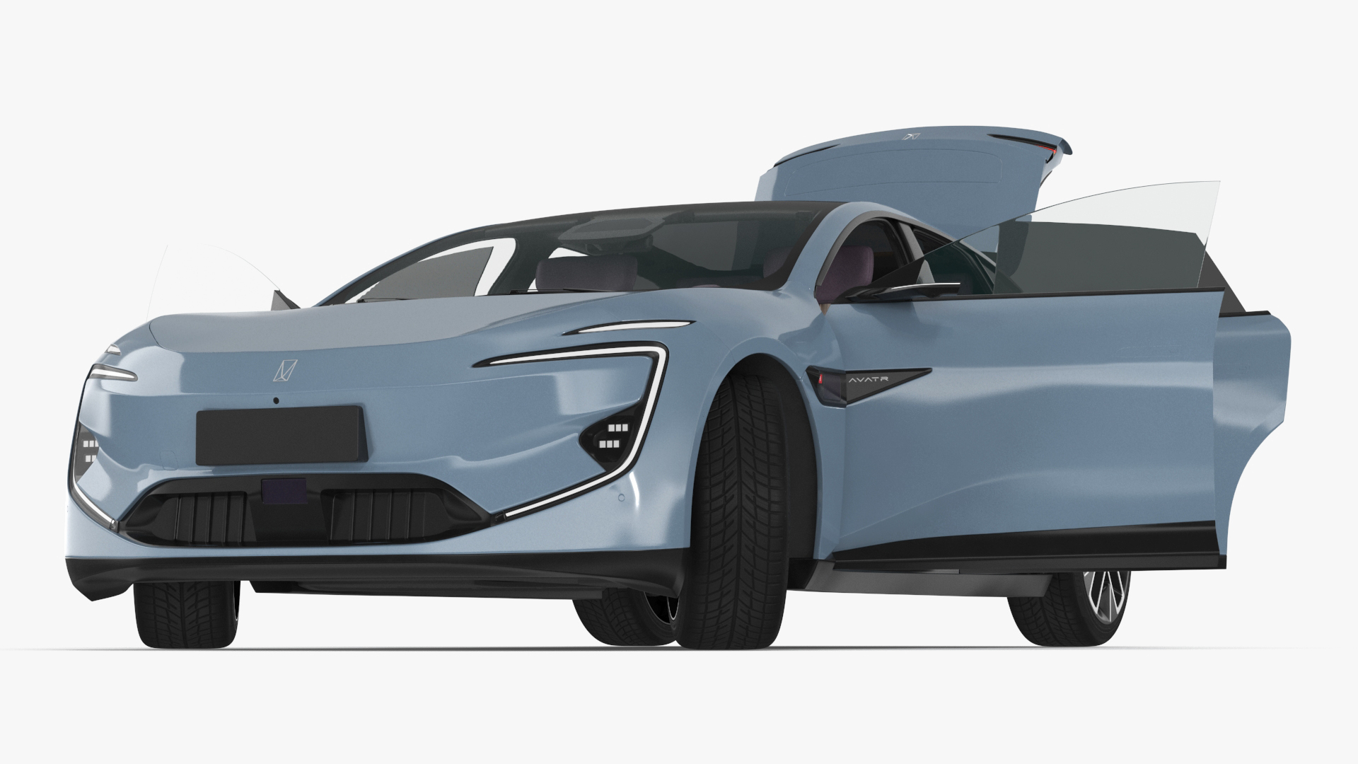 3D Avatr 12 EV Blue Color with Headlights On
