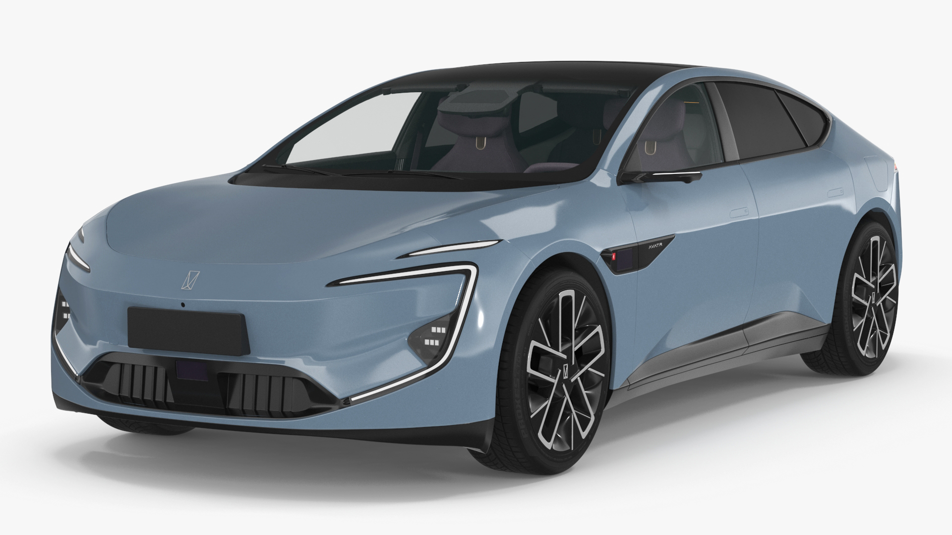 3D Avatr 12 EV Blue Color with Headlights On