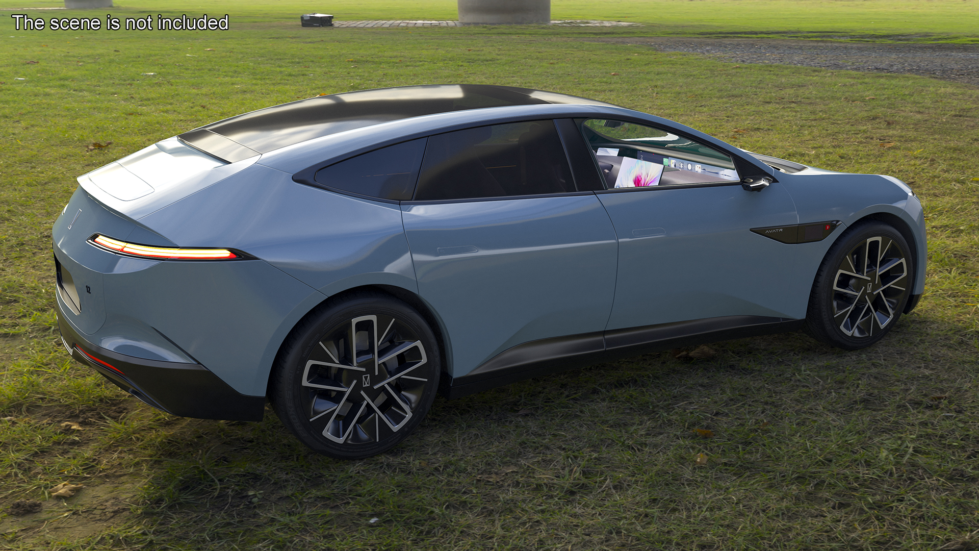 3D Avatr 12 EV Blue Color with Headlights On