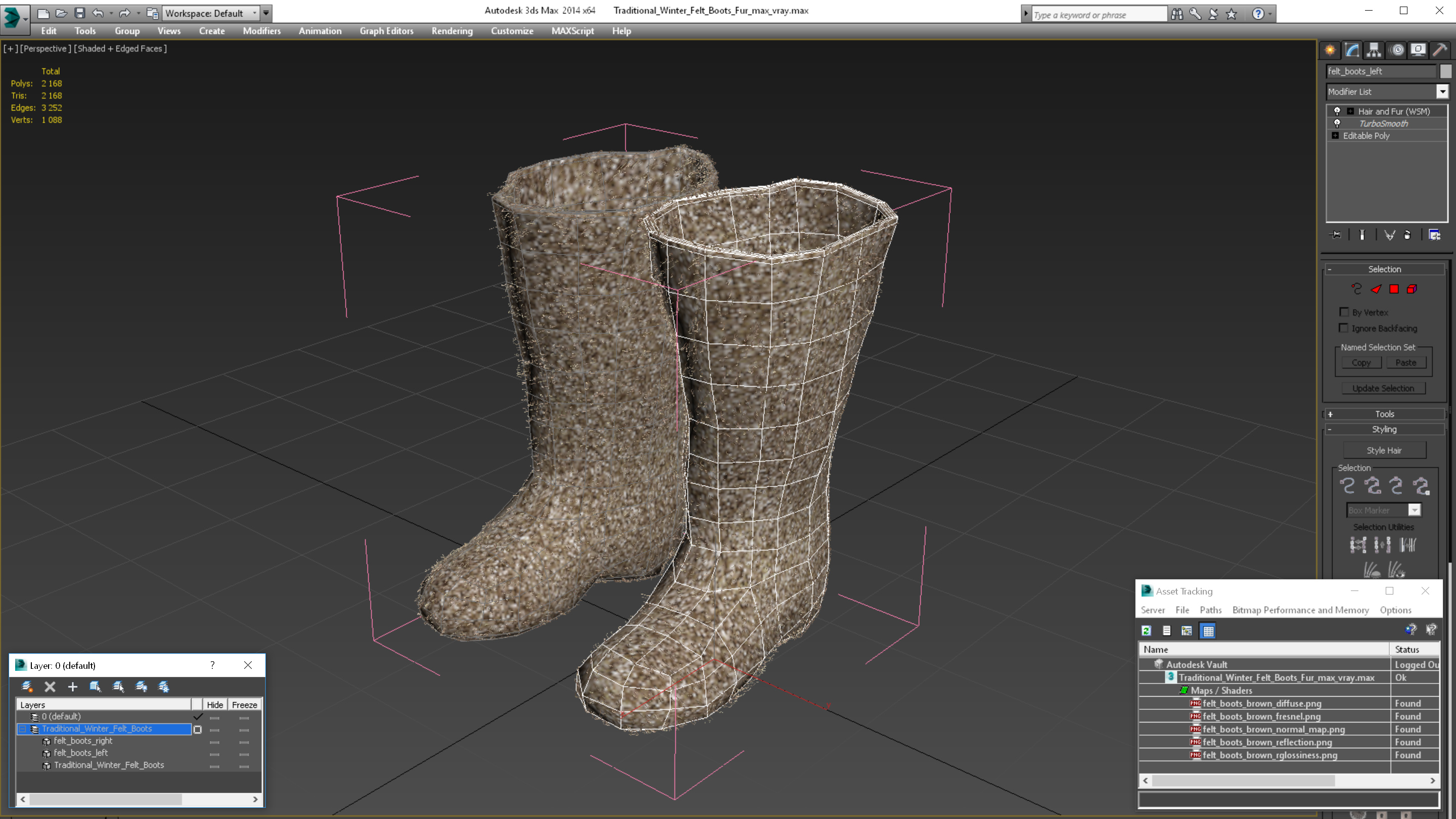 3D Traditional Winter Felt Boots Fur model