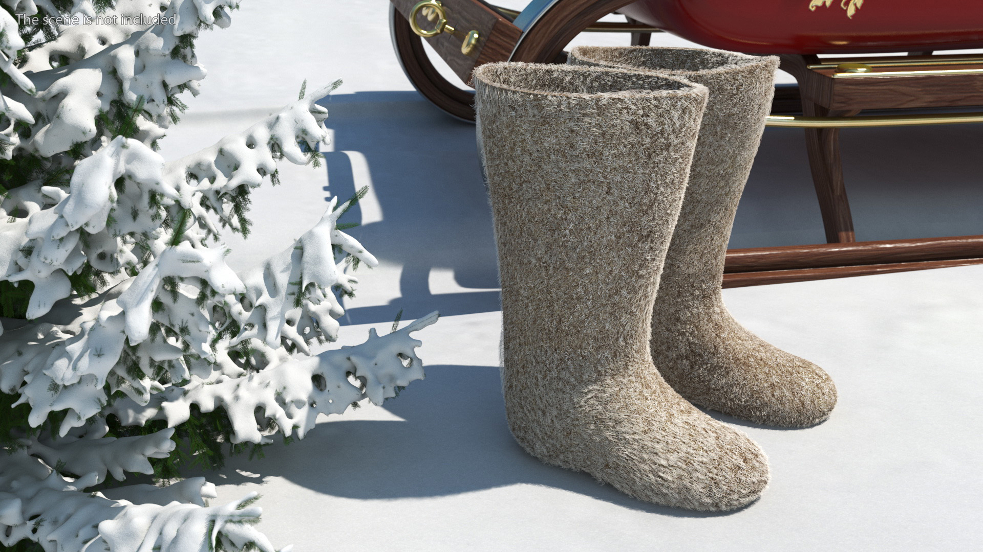 3D Traditional Winter Felt Boots Fur model