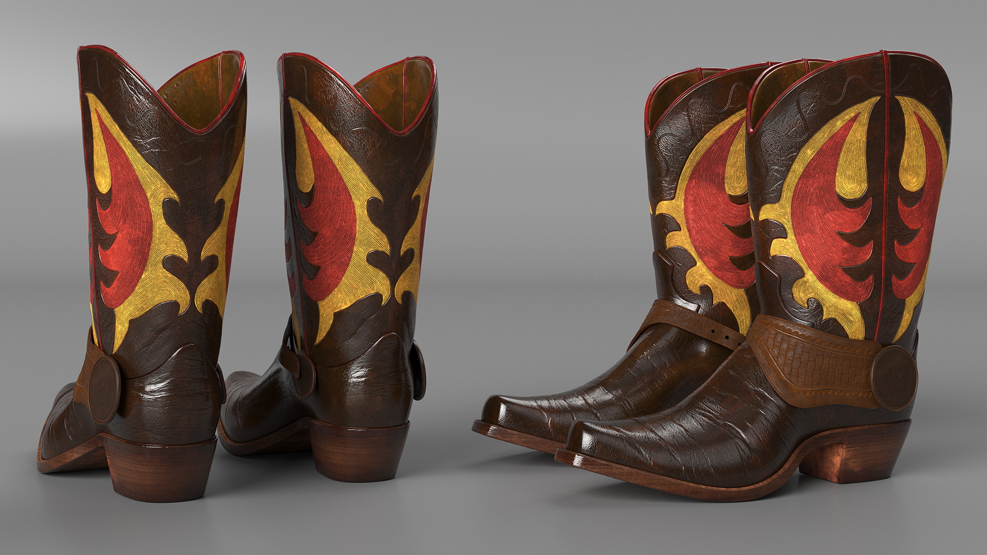 Western Cowboy Boots with Flame Pattern 3D model