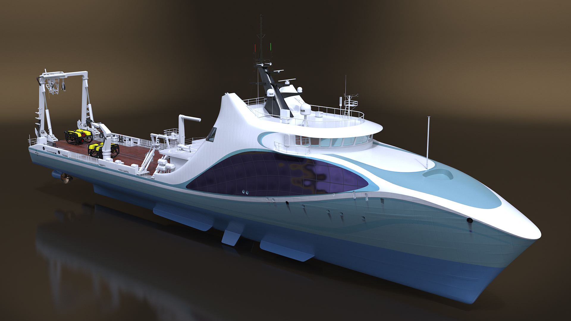 Ship with Underwater and Flying UAV on Board 3D model