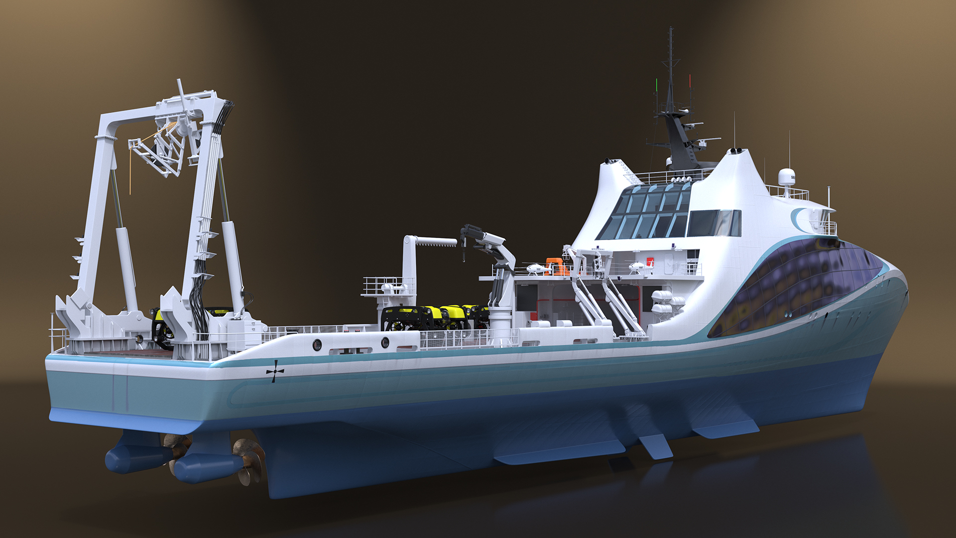 Ship with Underwater and Flying UAV on Board 3D model