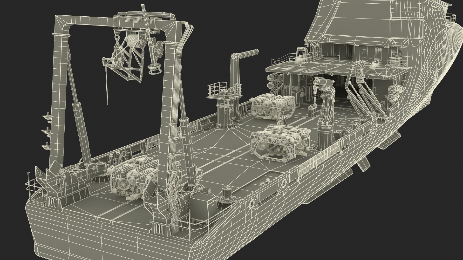 Ship with Underwater and Flying UAV on Board 3D model