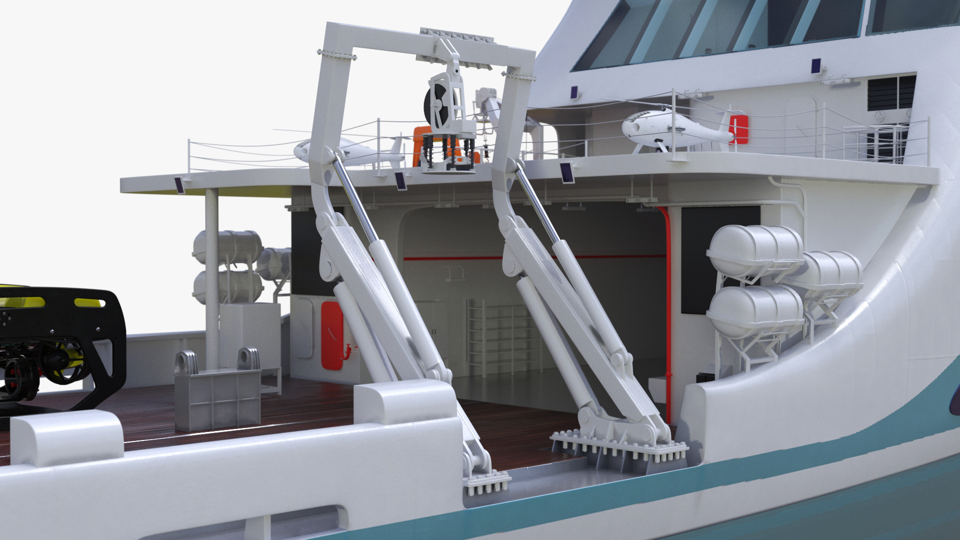 Ship with Underwater and Flying UAV on Board 3D model