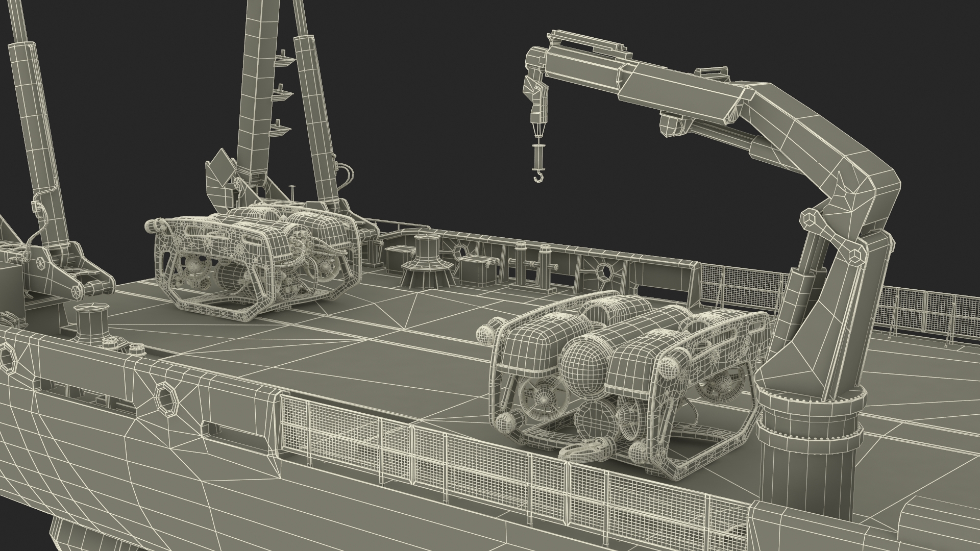 Ship with Underwater and Flying UAV on Board 3D model