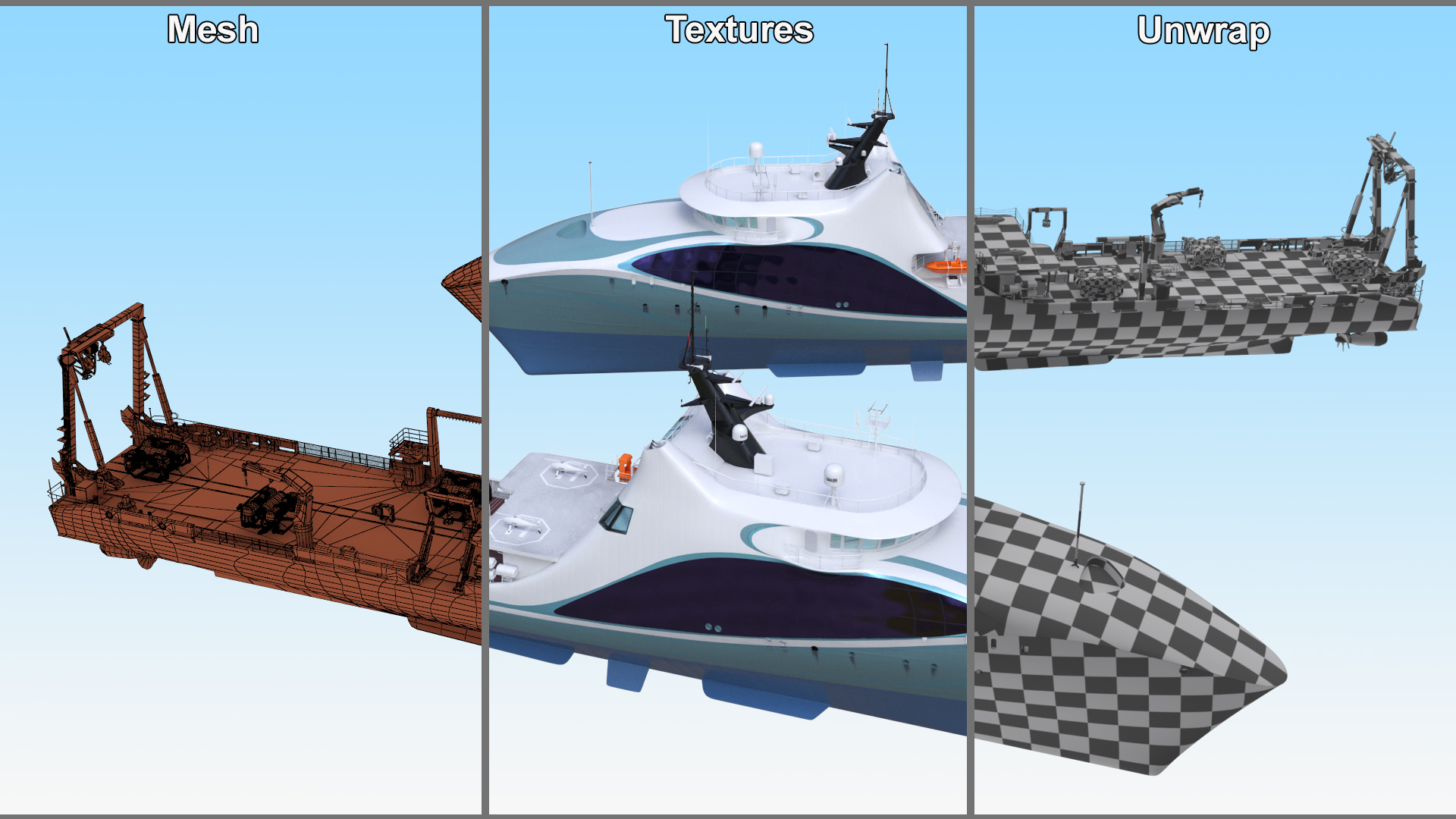 Ship with Underwater and Flying UAV on Board 3D model