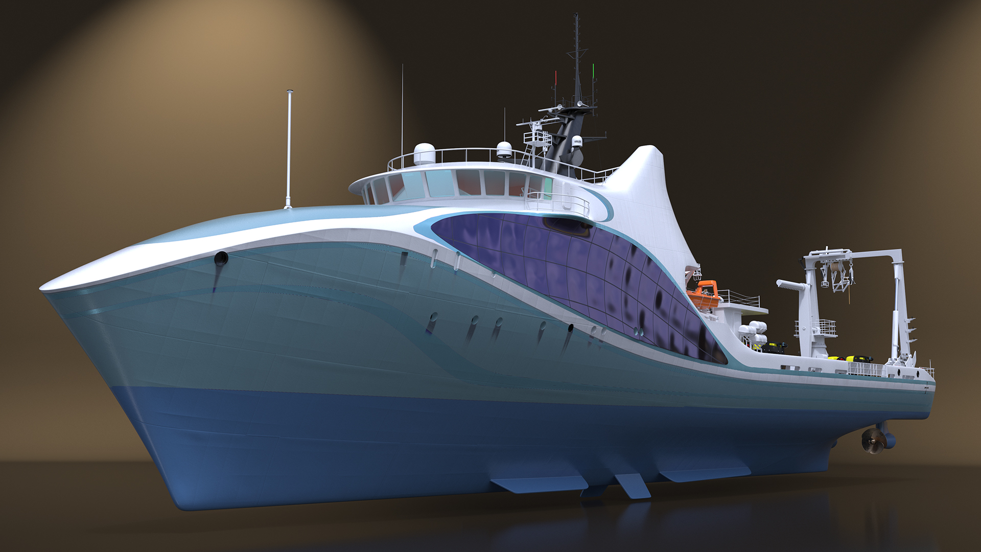 Ship with Underwater and Flying UAV on Board 3D model