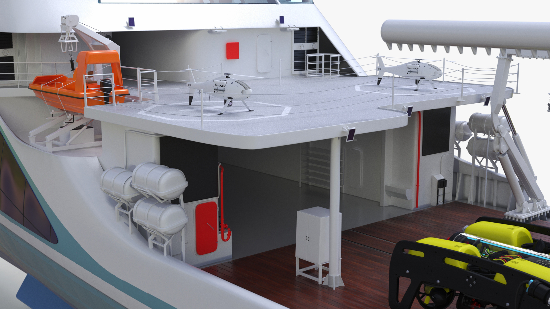 Ship with Underwater and Flying UAV on Board 3D model