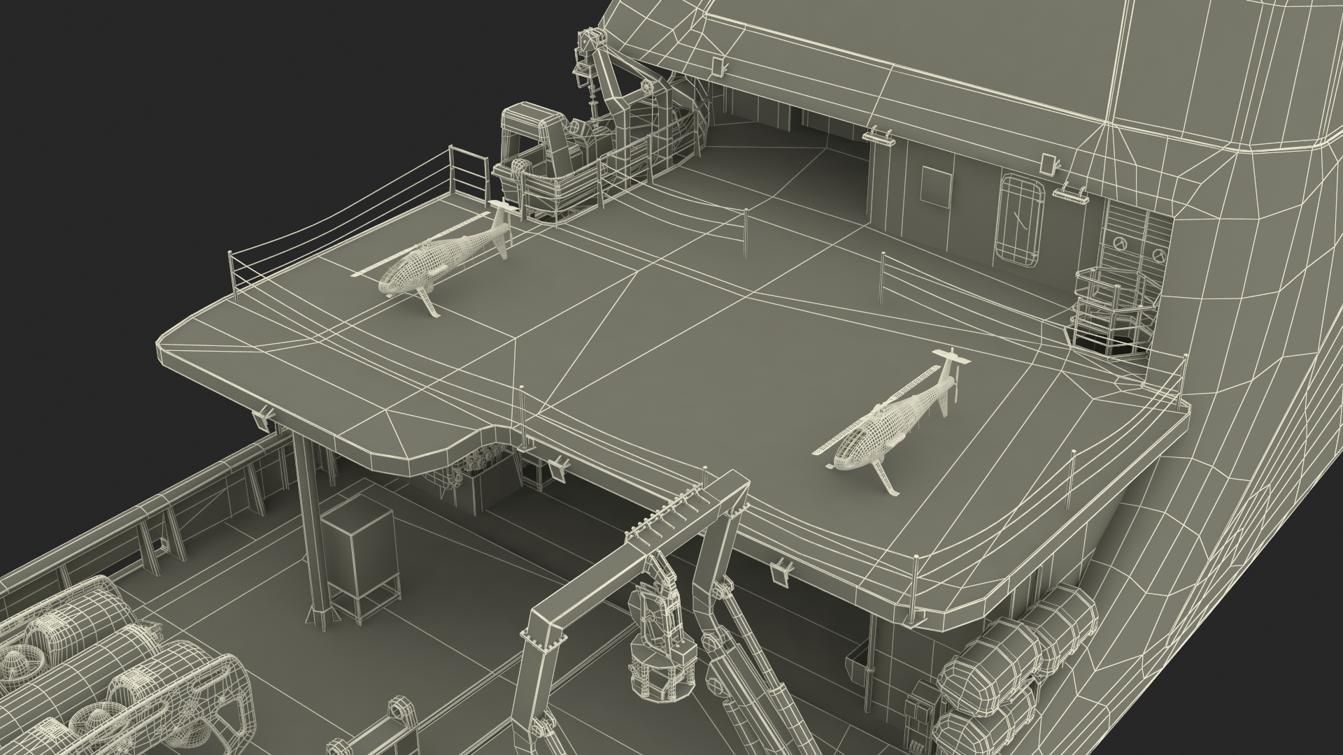 Ship with Underwater and Flying UAV on Board 3D model