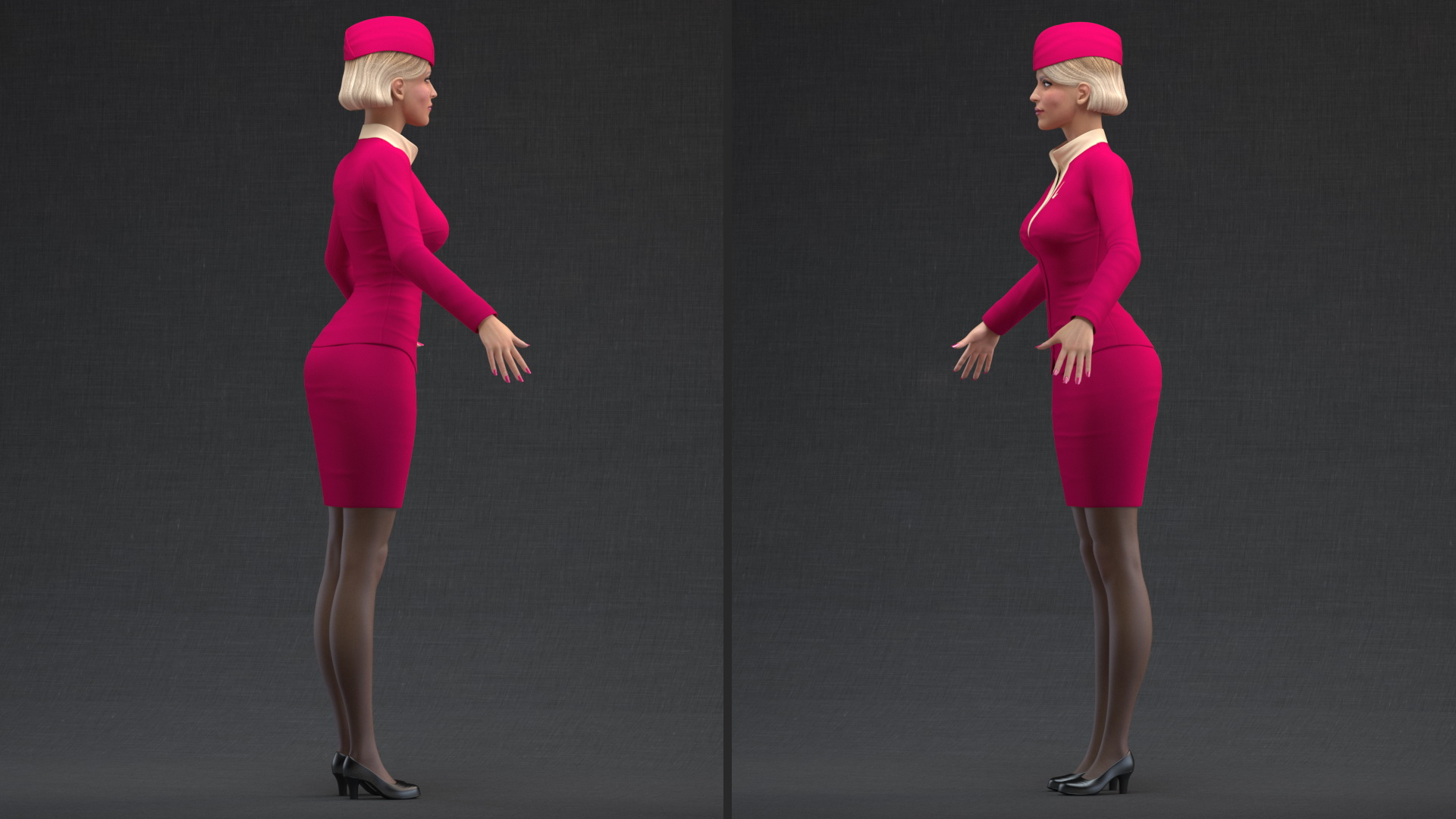 3D model Airline Hostess in Maroon Uniform T Pose