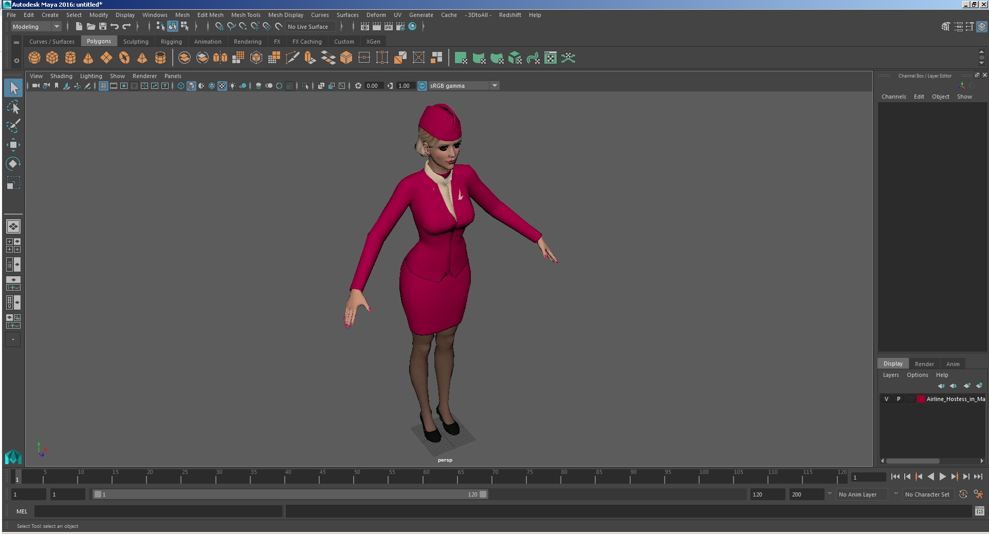 3D model Airline Hostess in Maroon Uniform T Pose
