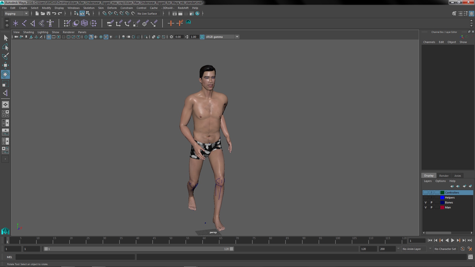 3D model Asian Man Underwear Rigged for Maya