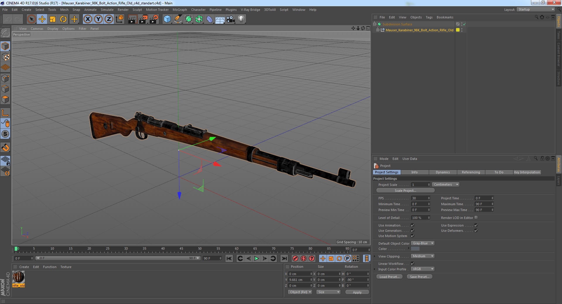 Mauser Karabiner 98K Bolt Action Rifle Old 3D