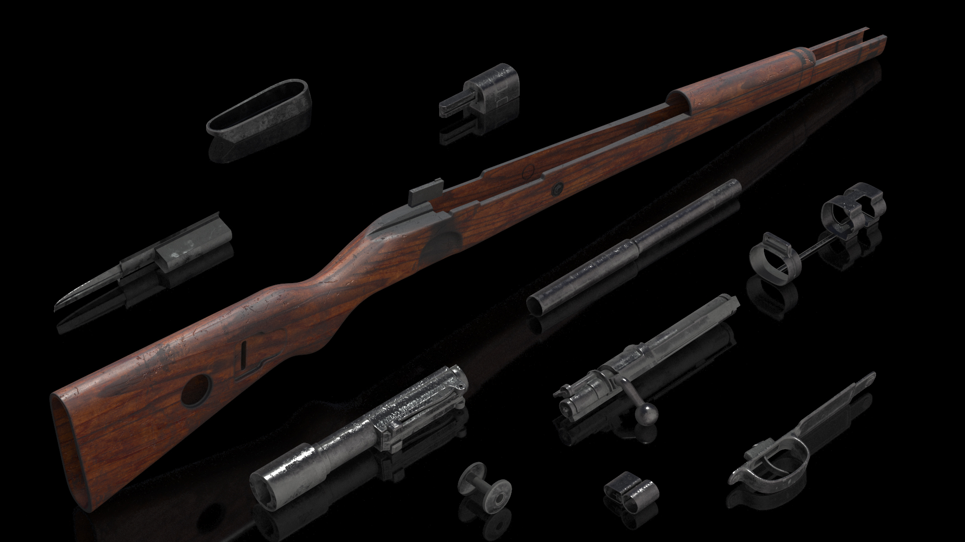 Mauser Karabiner 98K Bolt Action Rifle Old 3D