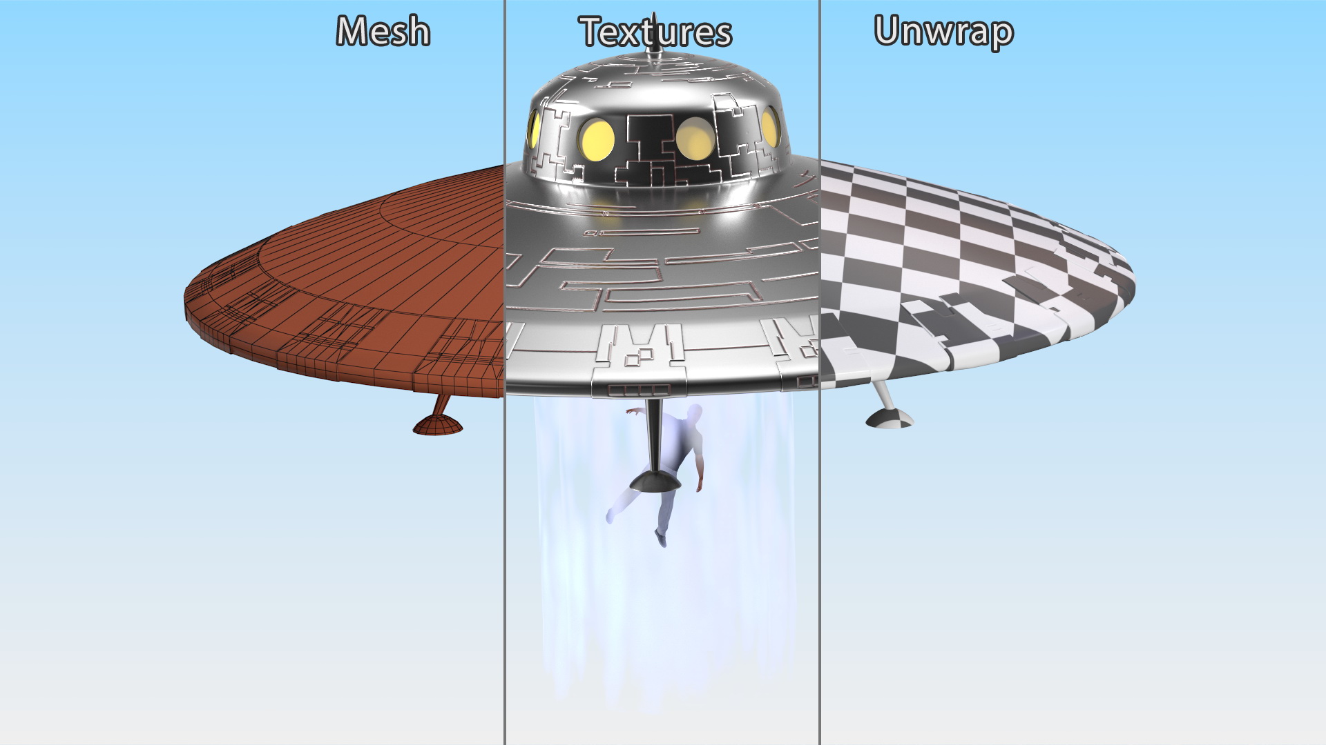 UFO Retro Ship Kidnaps 3D