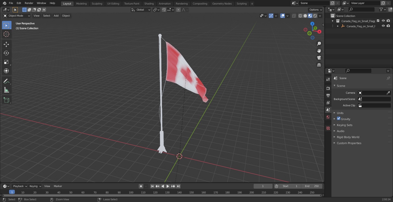 Canada Flag on Small Flagpole 3D model