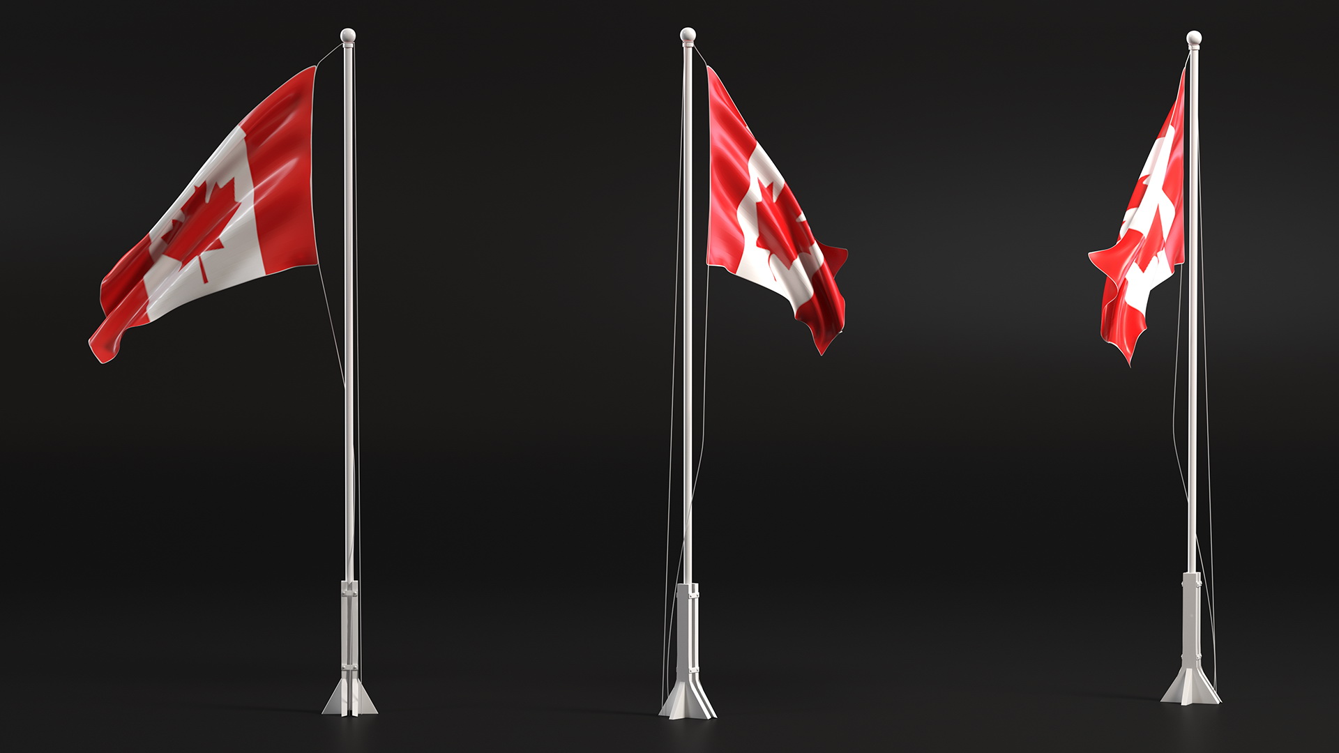Canada Flag on Small Flagpole 3D model