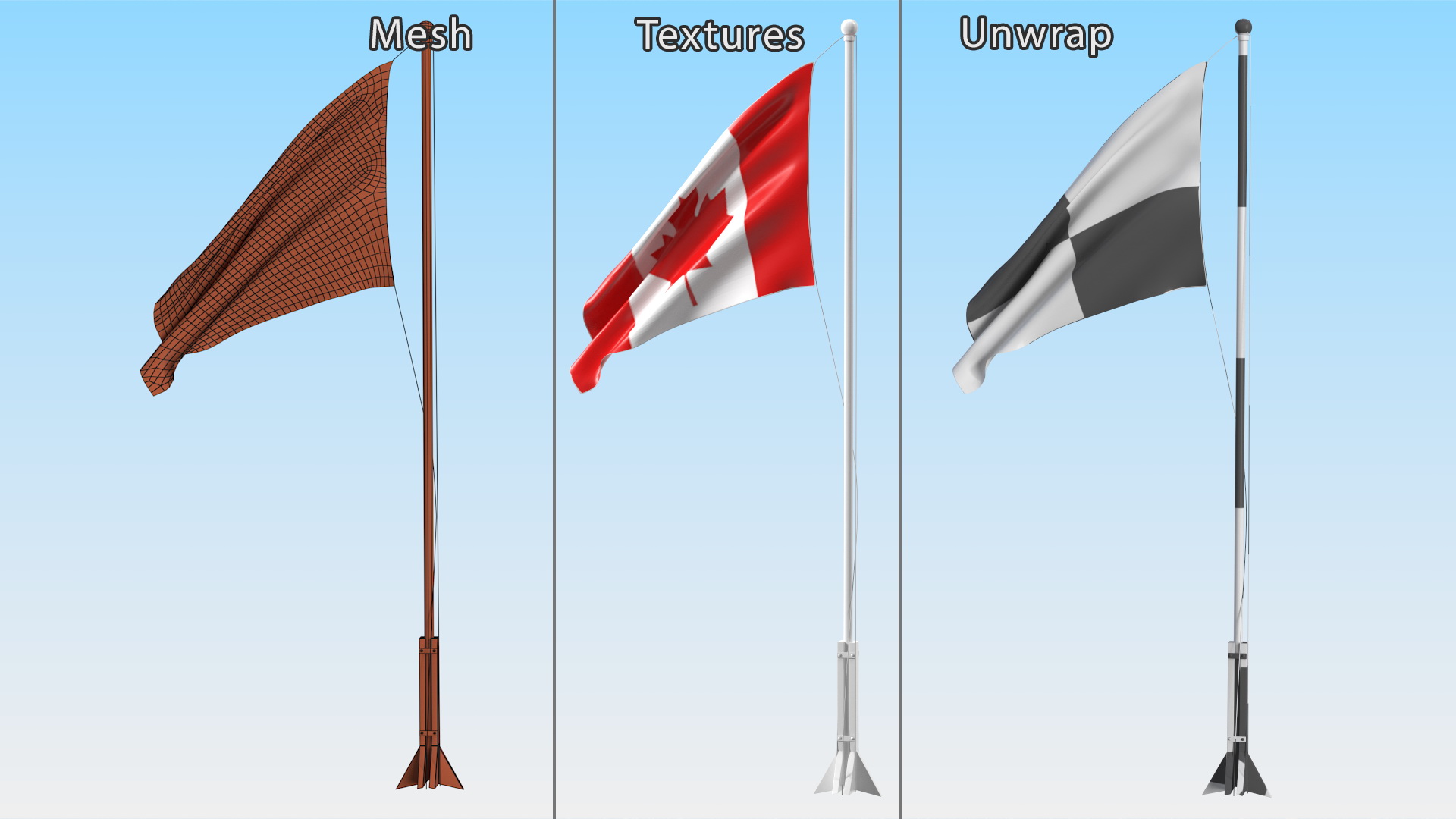 Canada Flag on Small Flagpole 3D model