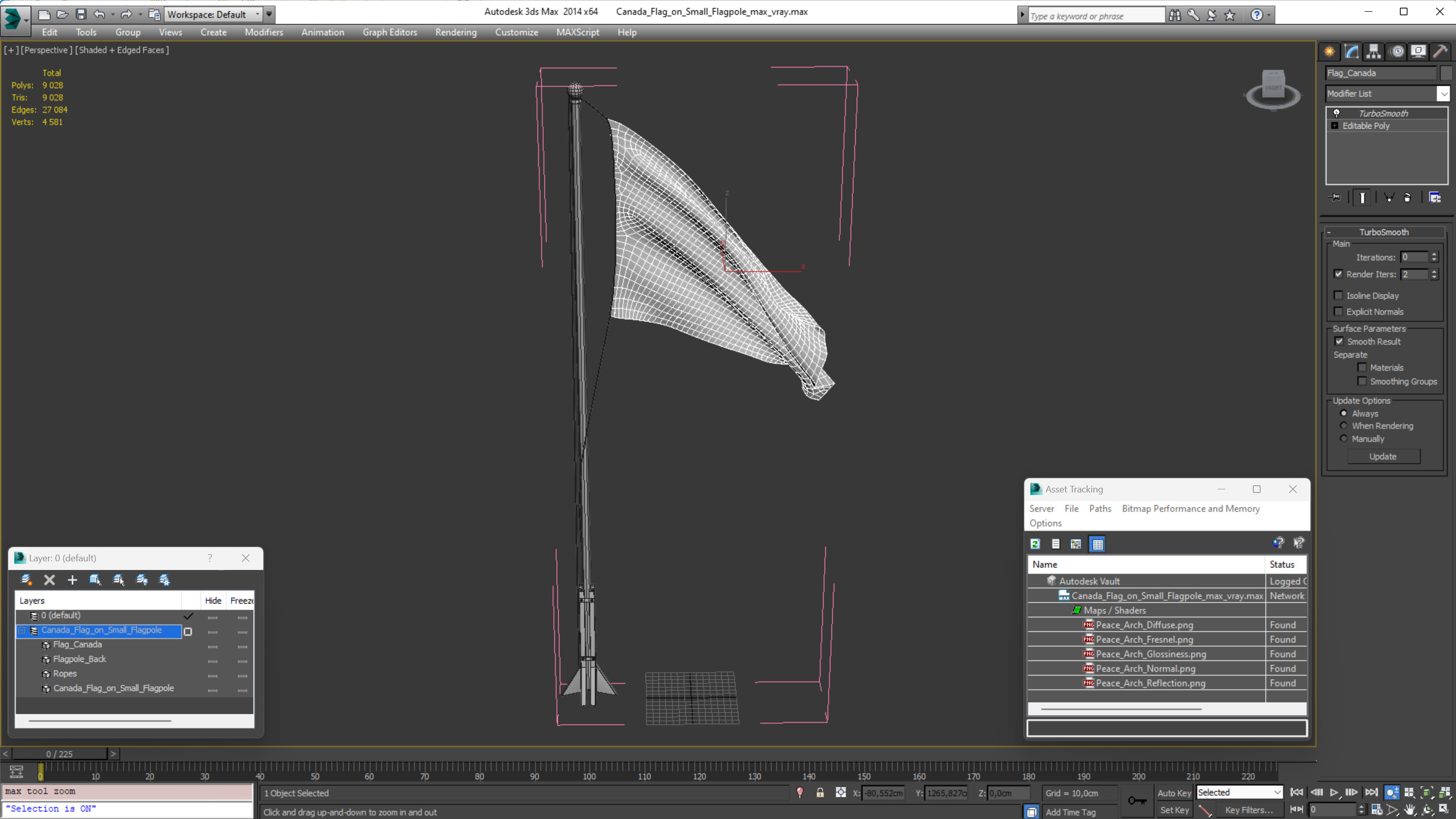 Canada Flag on Small Flagpole 3D model