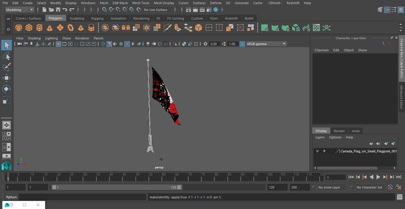 Canada Flag on Small Flagpole 3D model