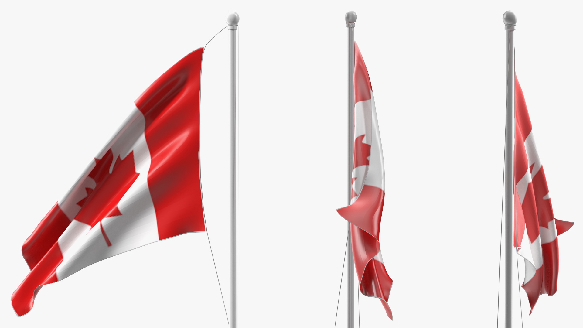 Canada Flag on Small Flagpole 3D model