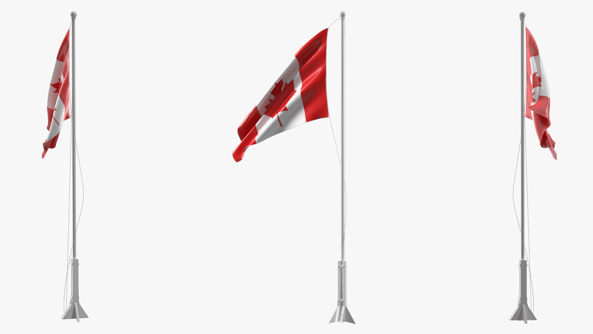 Canada Flag on Small Flagpole 3D model