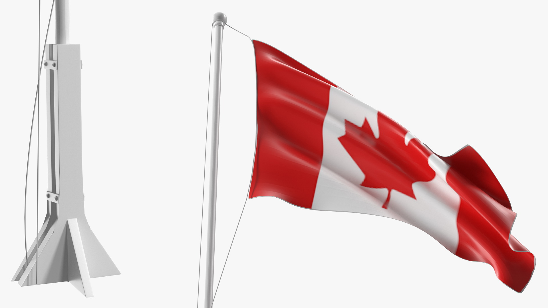 Canada Flag on Small Flagpole 3D model