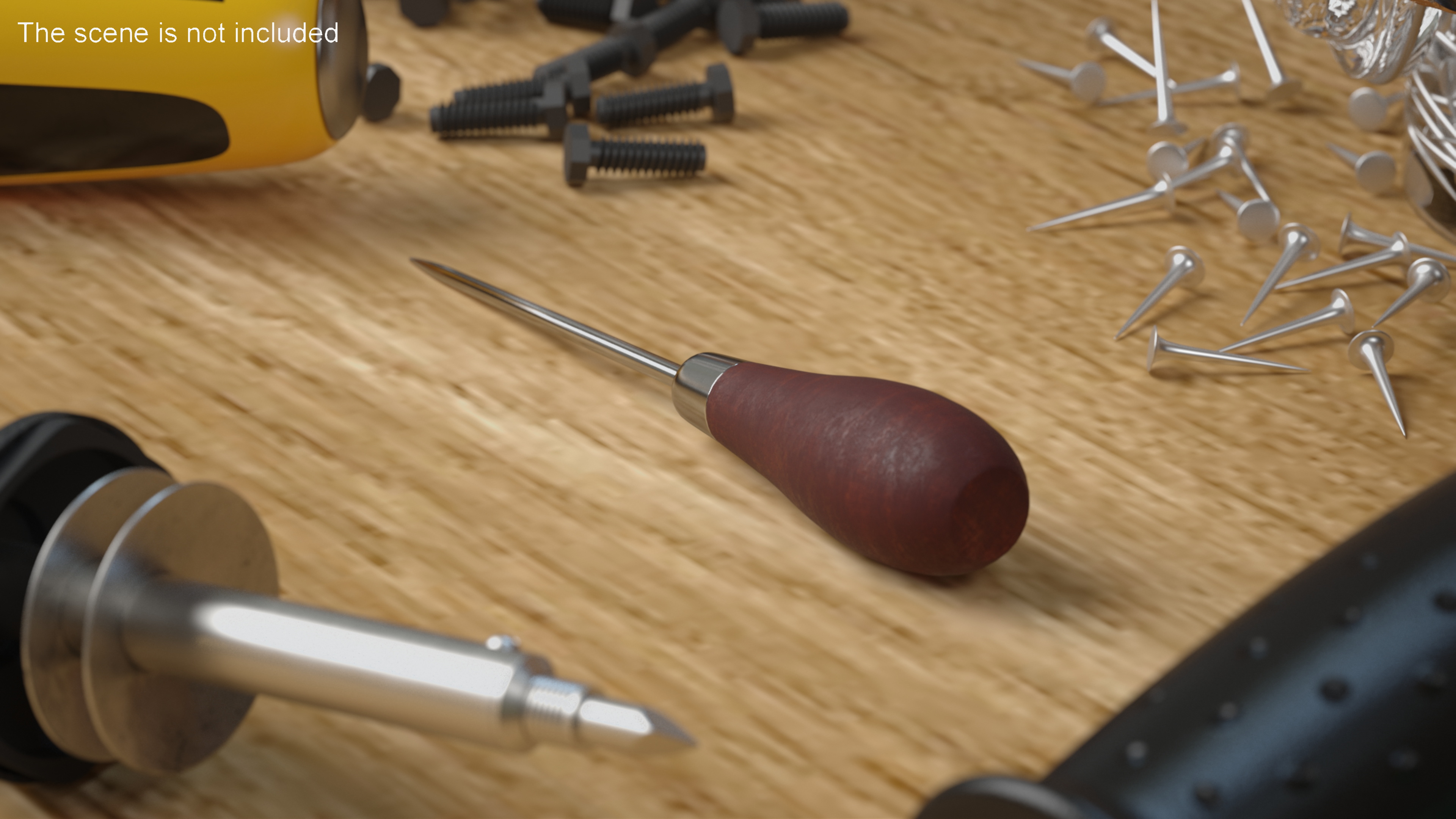 Scratch Awl Tool with Hardwood Handle 3D