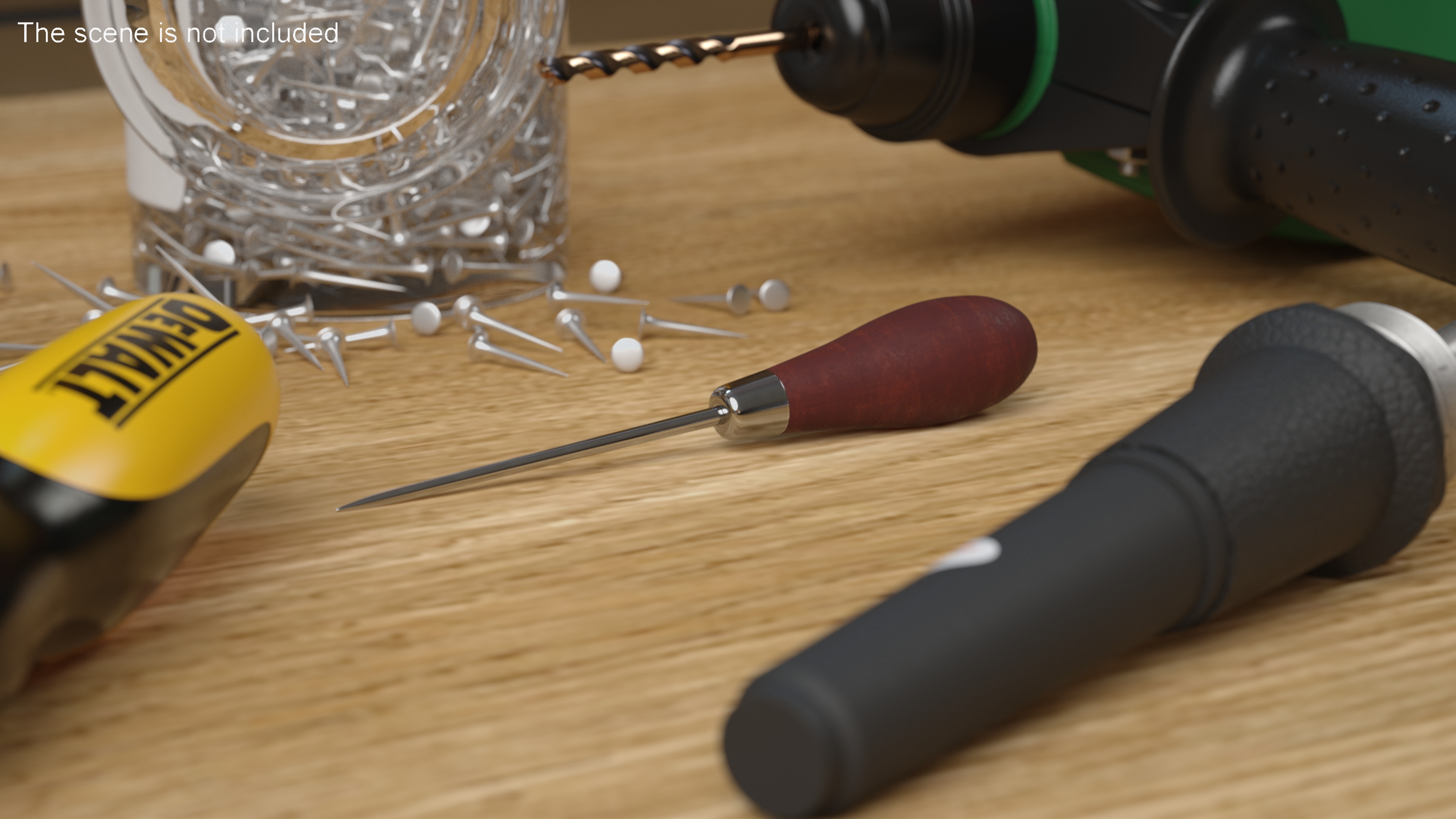 Scratch Awl Tool with Hardwood Handle 3D