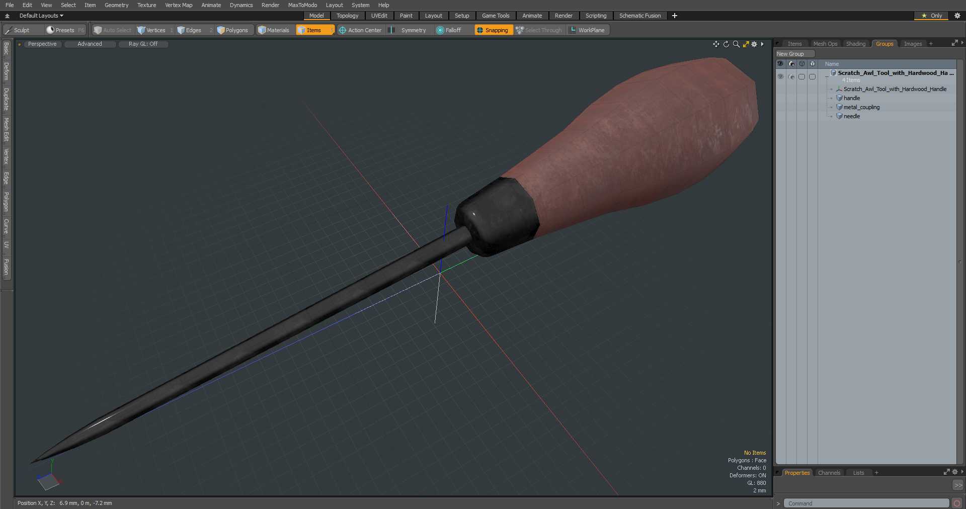 Scratch Awl Tool with Hardwood Handle 3D